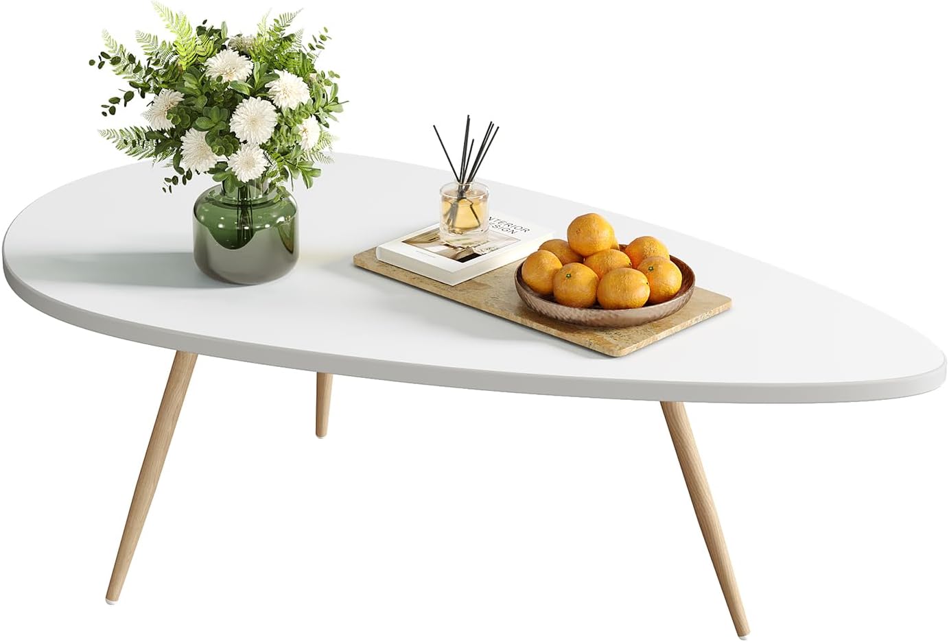 SAYGOER Modern Coffee Table White Oval Coffee Tables for Living Room Simple Center Table for Small Space Home Office Easy Assembly 22.2" D x 42.5" W x 17.1" H, White
