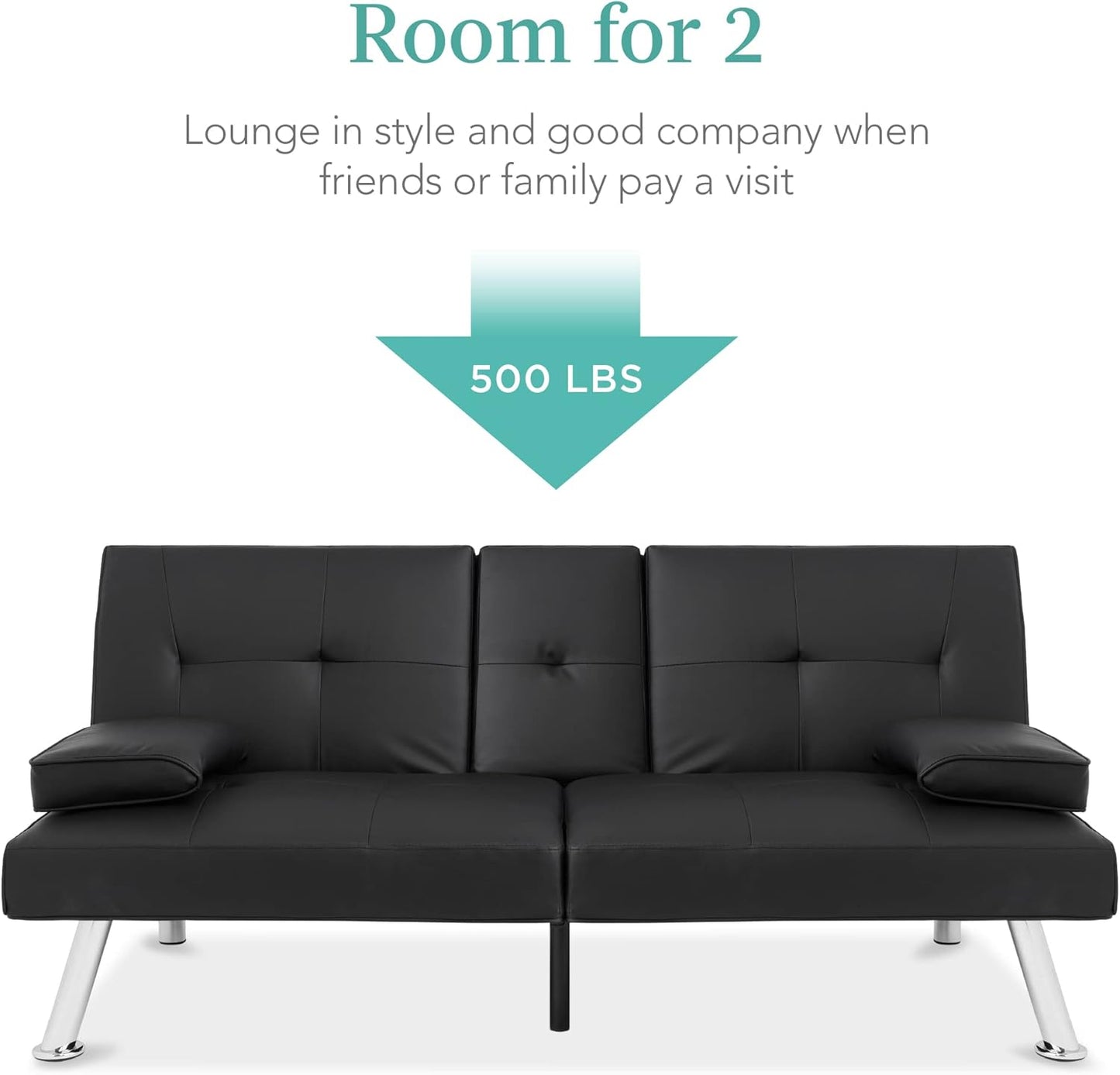 Best Choice Products Faux Leather Upholstered Modern Convertible Futon, Adjustable Folding Sofa Bed, Guest Bed w/Removable Armrests - Black