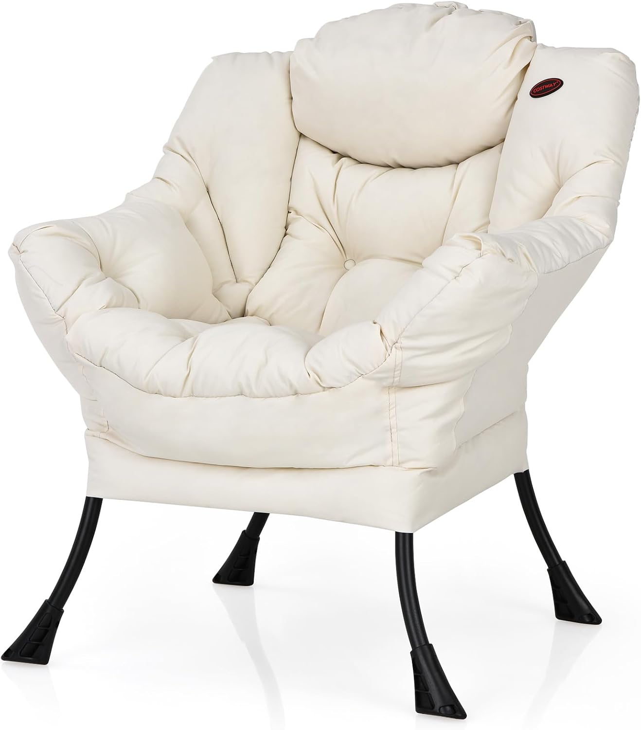 COSTWAY Padded Armchair, Recliner Chair with Armrests & Side Pocket, Lounge Chair, TV Chair, Wing Chair for Living Room, Bedroom, Office (Beige)