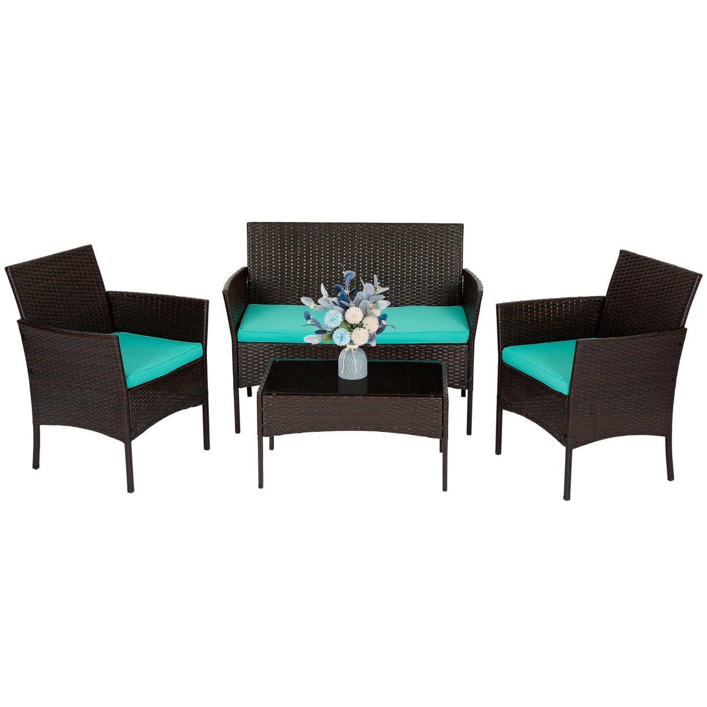 FDW | 4-Piece Patio Furniture Set | Black | Outdoor Wicker Furniture with Coffee Table | Modern Rattan Chairs Conversation Set | Outdoor Seating | Weather-Resistant | for Porch, Garden, Lawn