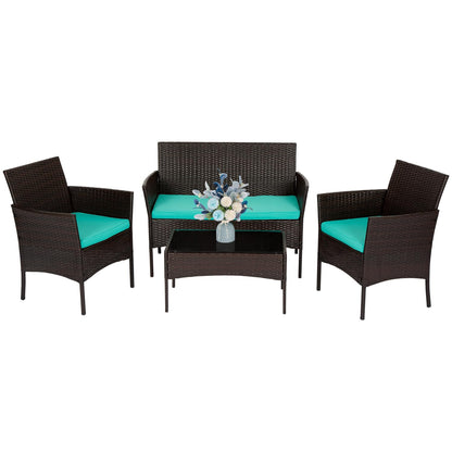 FDW | 4-Piece Patio Furniture Set | Black | Outdoor Wicker Furniture with Coffee Table | Modern Rattan Chairs Conversation Set | Outdoor Seating | Weather-Resistant | for Porch, Garden, Lawn