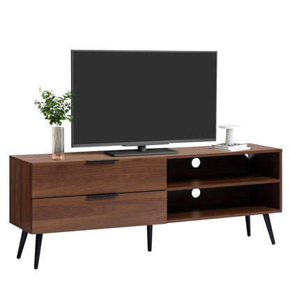 HollyHOME Bamboo TV Stand with Storage for TVs up to 65'', Modern Entertainment Center with 2 Open Shelf, Accent Media Console Table for Living Room, Bedroom, 55"(L), Walnut