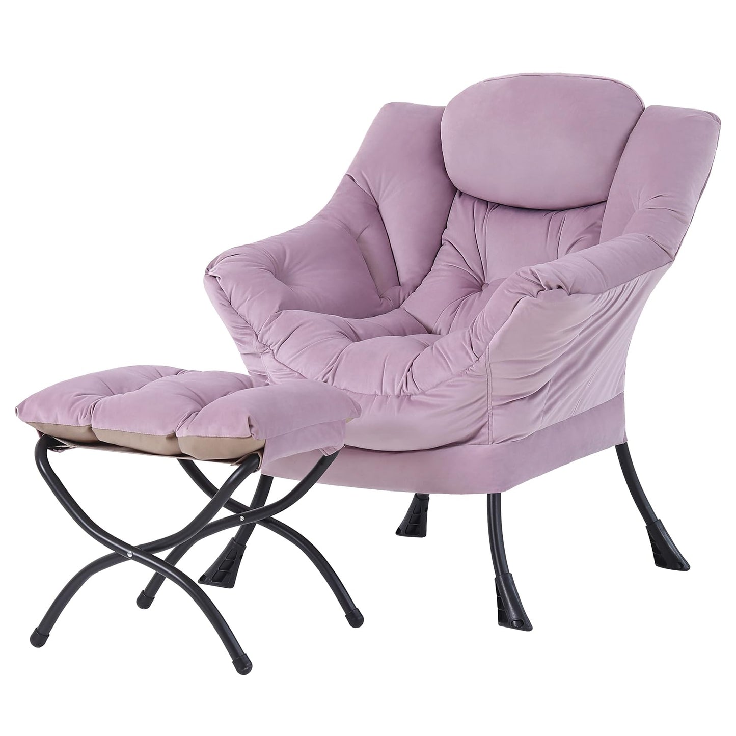 Tiita Lazy Chair with Ottoman, Modern Large Accent Lounge Chair, Leisure Sofa Armchair with Ottoman, Reading Chairs with Footrest for Bedroom, Living Room, Dorm Rooms, Garden