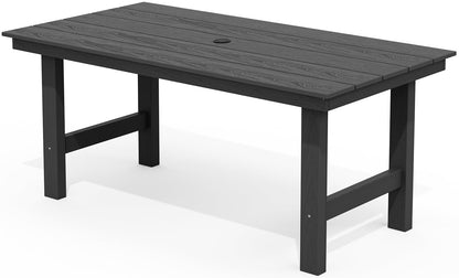 SERWALL Outdoor HDPE Dining Table Set, 7-Piece Outdoor Dining Table Sets with Umbrella Hole Cut-Out Table and 6 Chairs, Gray