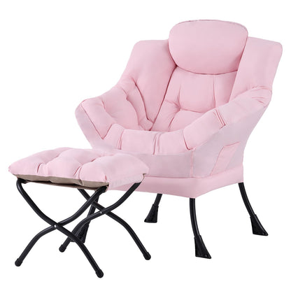 Tiita Lazy Chair with Ottoman, Modern Large Accent Lounge Chair, Leisure Sofa Armchair with Ottoman, Reading Chairs with Footrest for Bedroom, Living Room, Dorm Rooms, Garden