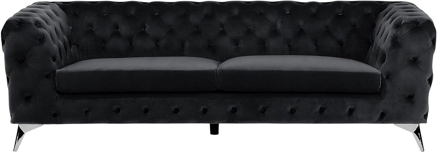 Beliani Chesterfield Style Classic Upholstered Sofa Velvet Fabric Black Sotra