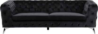 Beliani Chesterfield Style Classic Upholstered Sofa Velvet Fabric Black Sotra