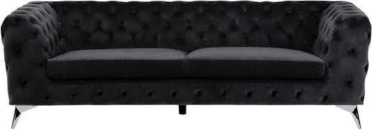 Beliani Chesterfield Style Classic Upholstered Sofa Velvet Fabric Black Sotra