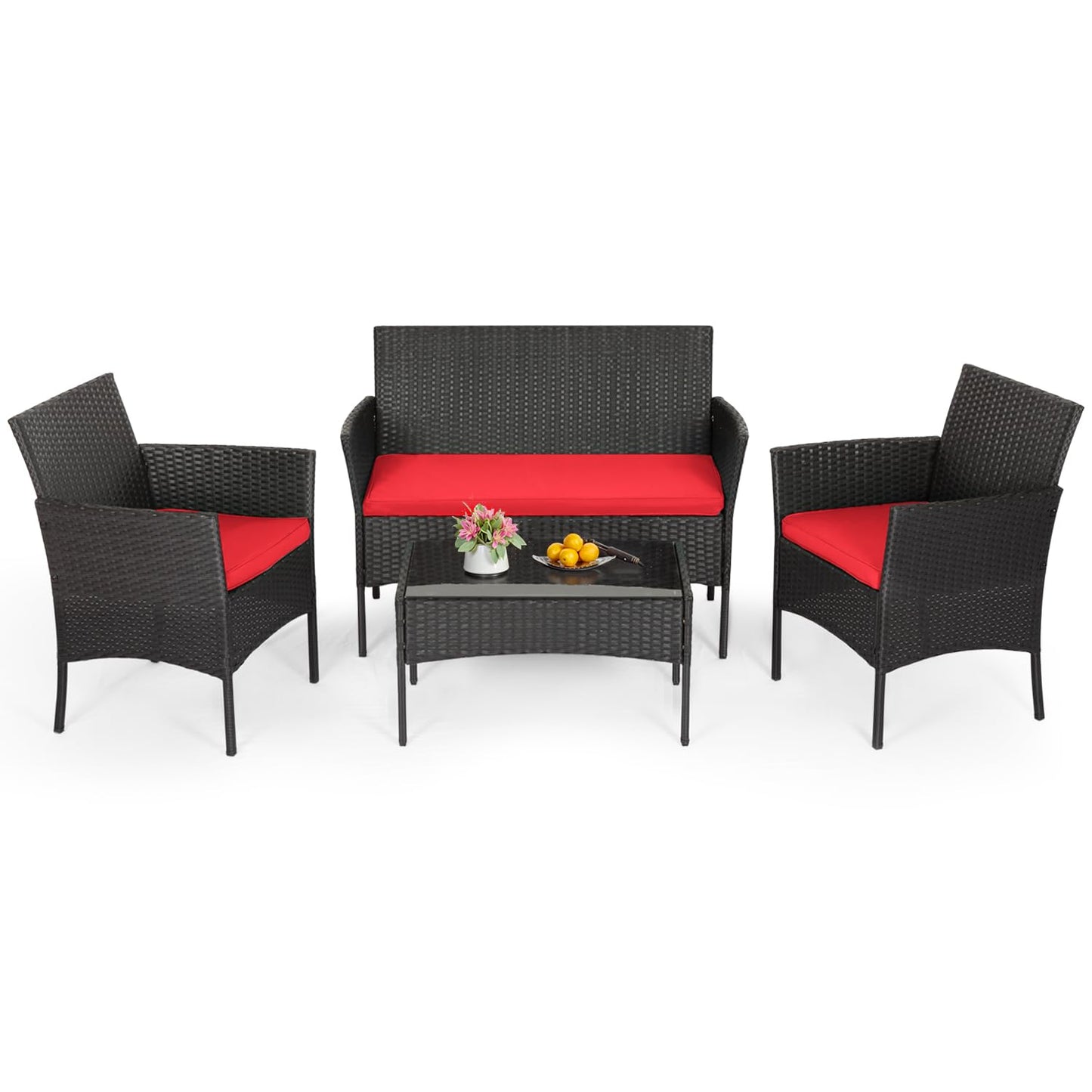 FDW | 4-Piece Patio Furniture Set | Black | Outdoor Wicker Furniture with Coffee Table | Modern Rattan Chairs Conversation Set | Outdoor Seating | Weather-Resistant | for Porch, Garden, Lawn