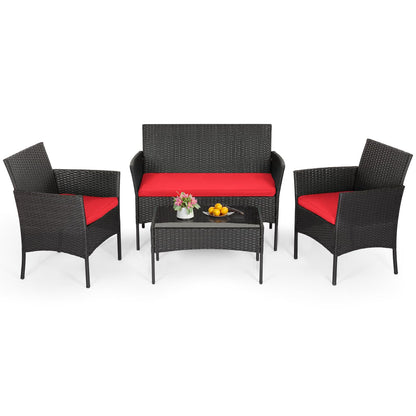 FDW | 4-Piece Patio Furniture Set | Black | Outdoor Wicker Furniture with Coffee Table | Modern Rattan Chairs Conversation Set | Outdoor Seating | Weather-Resistant | for Porch, Garden, Lawn