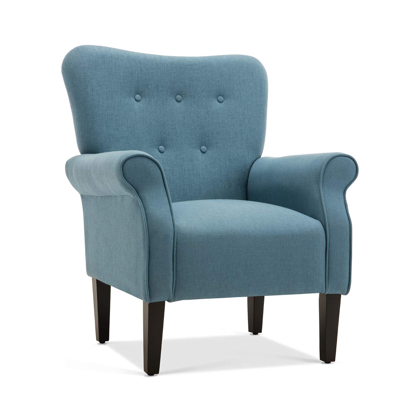 BELLEZE Modern Accent Chair, High Back Armchair, Upholstered Wingback Side Chair, Padded Single Sofa with Wooden Legs for Living Room, Bedroom - Green Blue Floral