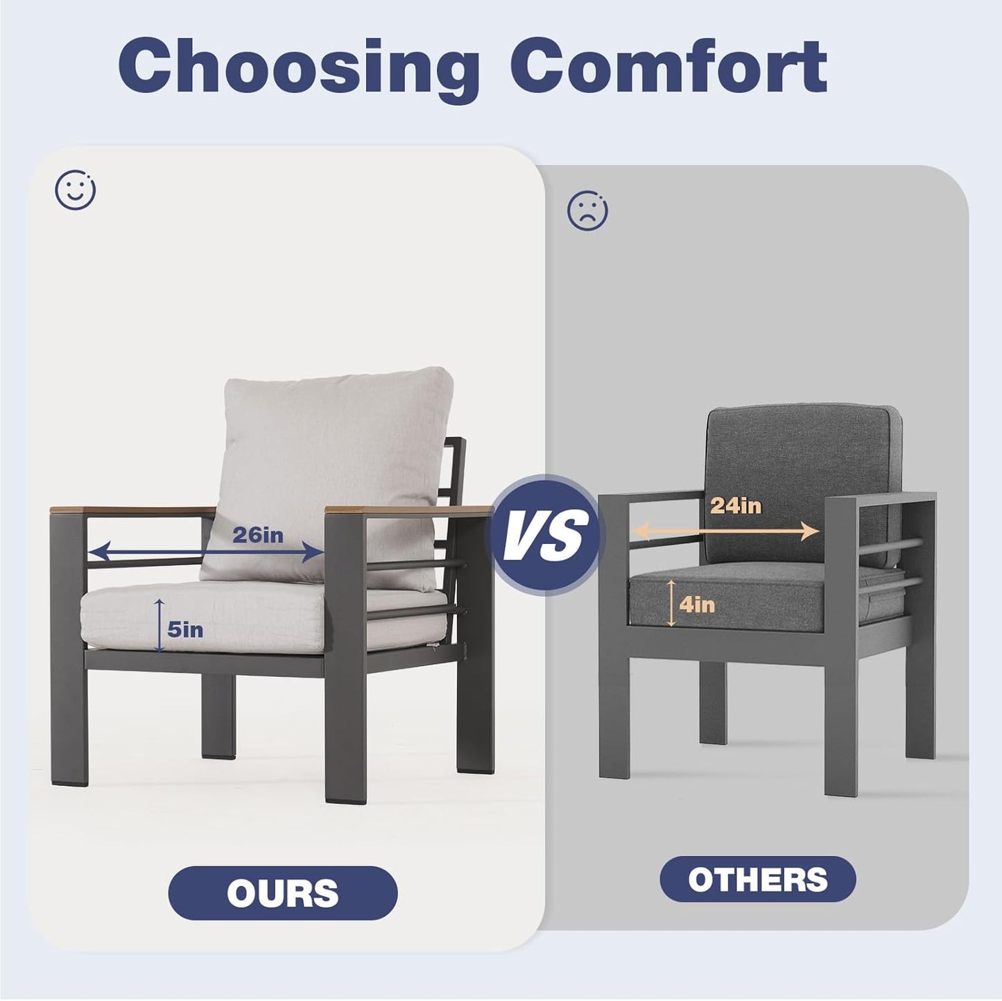 Aoxun Aluminum Patio Furniture Set 7 Seats, Oversized Outdoor Sectional with Washable Thick Cushions, Coffee Table and Waterproof Cover, Patio Conversation Sets for Porch, Balcony, Deck