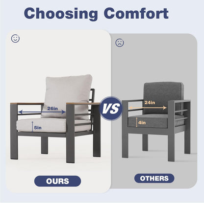 Aoxun Aluminum Patio Furniture Set 7 Seats, Oversized Outdoor Sectional with Washable Thick Cushions, Coffee Table and Waterproof Cover, Patio Conversation Sets for Porch, Balcony, Deck