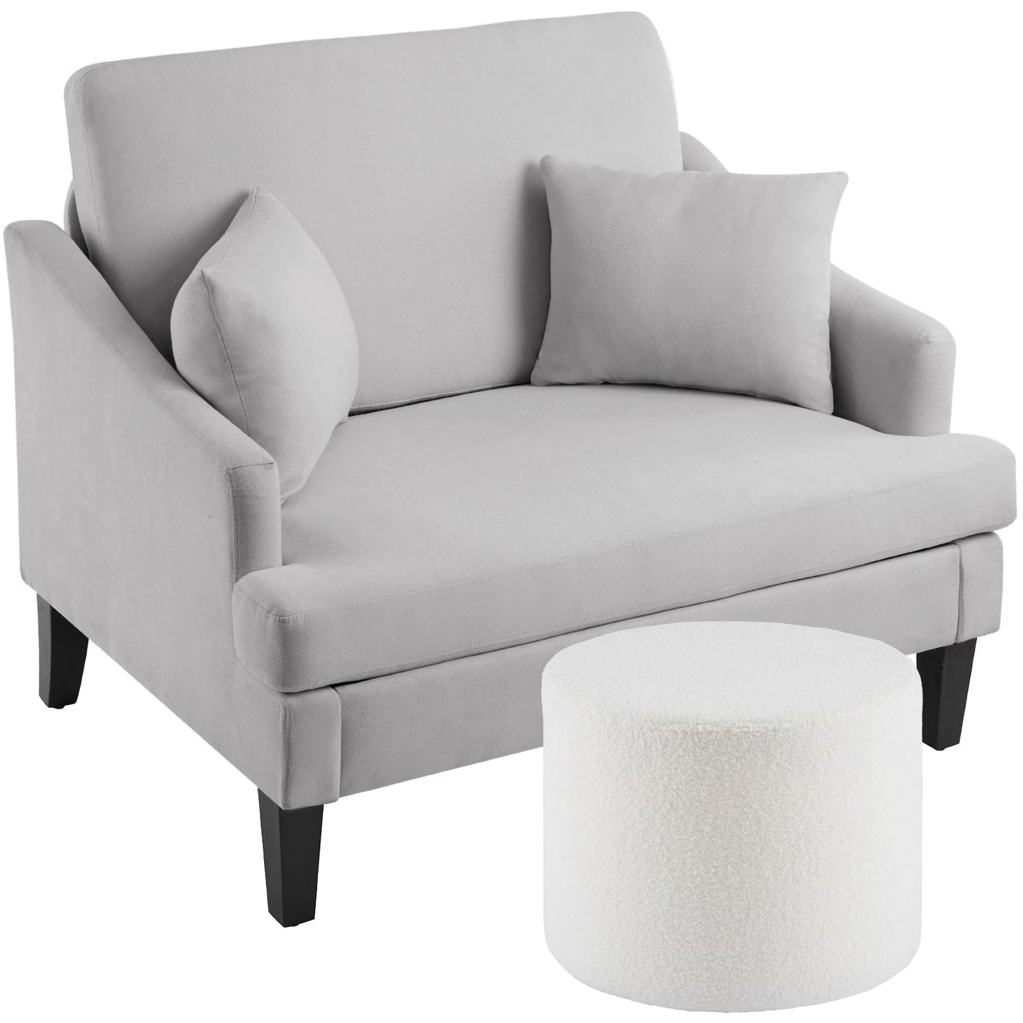 Bezseller Oversized Accent Chair, 33.5'' Wide Seat Comfy Armchair with 2 Pillows, Upholstered Big Reading Chair, Modern Single Sofa Chair for Living Room Bedroom Apartment Office, Beige