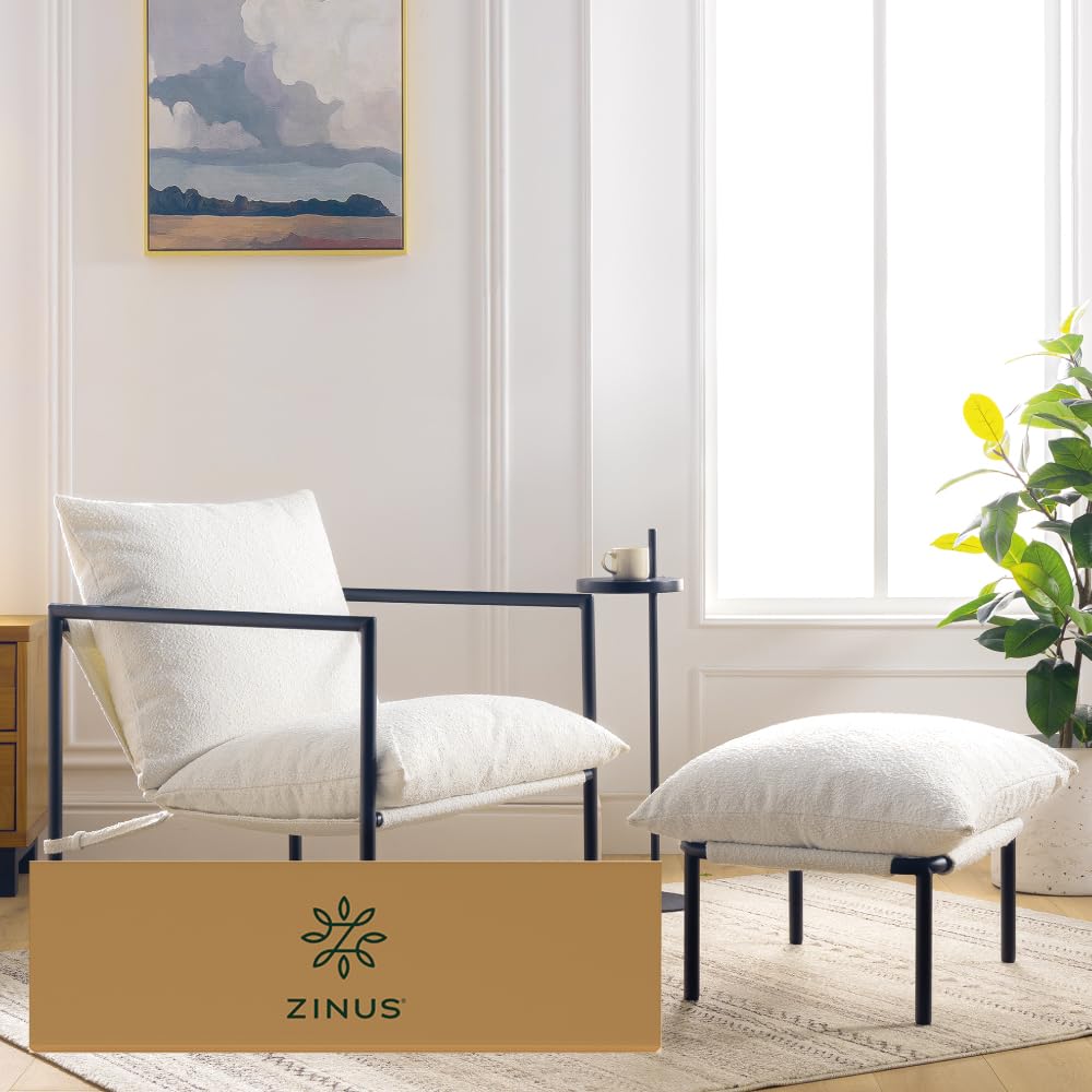 ZINUS Aidan Sling Accent Chair, Metal Framed Armchair with Shredded Foam Cushioning, Oatmeal