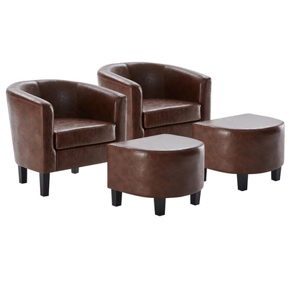 BELLEZE Accent Chair with Ottoman Set, Modern Upholstered Curved Back Chair, Barrel Round Tub Reading Chair and Footrest for Living Room Bedroom - Floral Beige/Linen