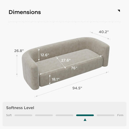 Acanva Luxury Modern Tight Curved Back Velvet Sofa, Minimalist Style Comfy Couch for Living Room Apartment, 3 Seater, Cream