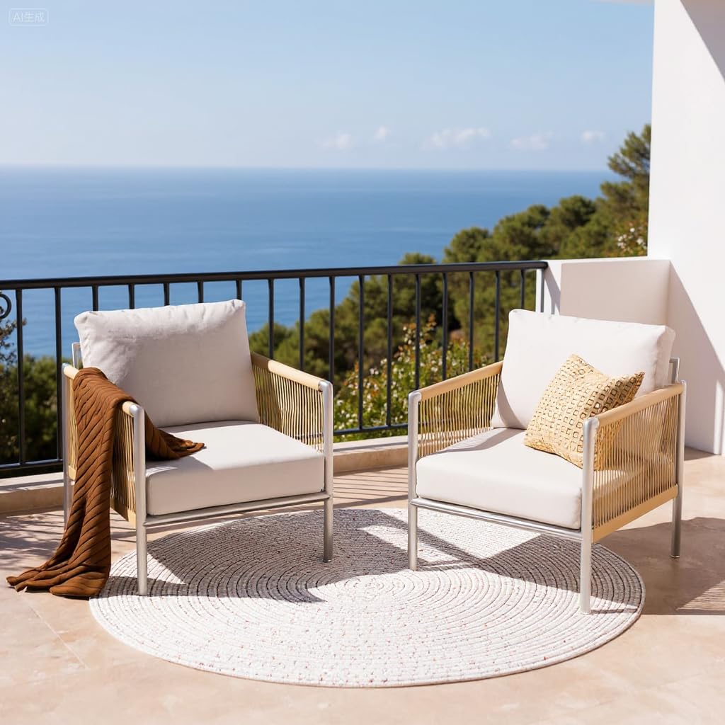 ZANDOR Aluminum Outdoor Patio Furniture - 2 Pcs Armchair, All-Weather Metal Modern Outside Furniture with Washable Thick Cushion for Garden/Backyard/Porch, Grey