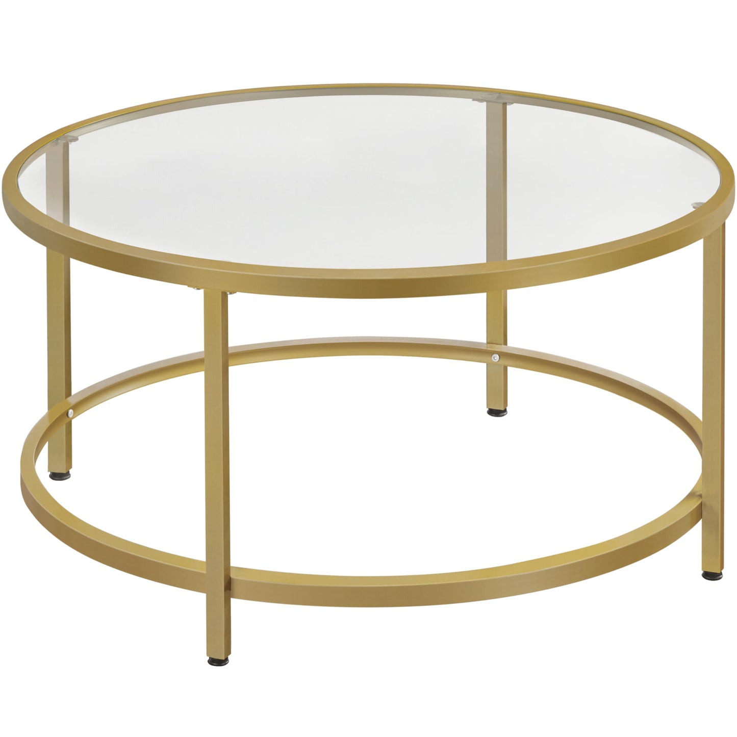 Yaheetech Gold Glass Coffee Table for Living Room, 27.6" Round Glass Coffee Table with Metal Frame, Circle Coffee Table for Home, Office, Apartment