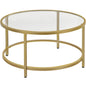 Yaheetech Gold Glass Coffee Table for Living Room, 27.6" Round Glass Coffee Table with Metal Frame, Circle Coffee Table for Home, Office, Apartment