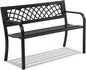 Garden Bench,Outdoor Benches,Iron Steel Frame Patio Bench with Mesh Pattern and Plastic Backrest Armrests for Lawn Yard Porch Work Entryway,Black