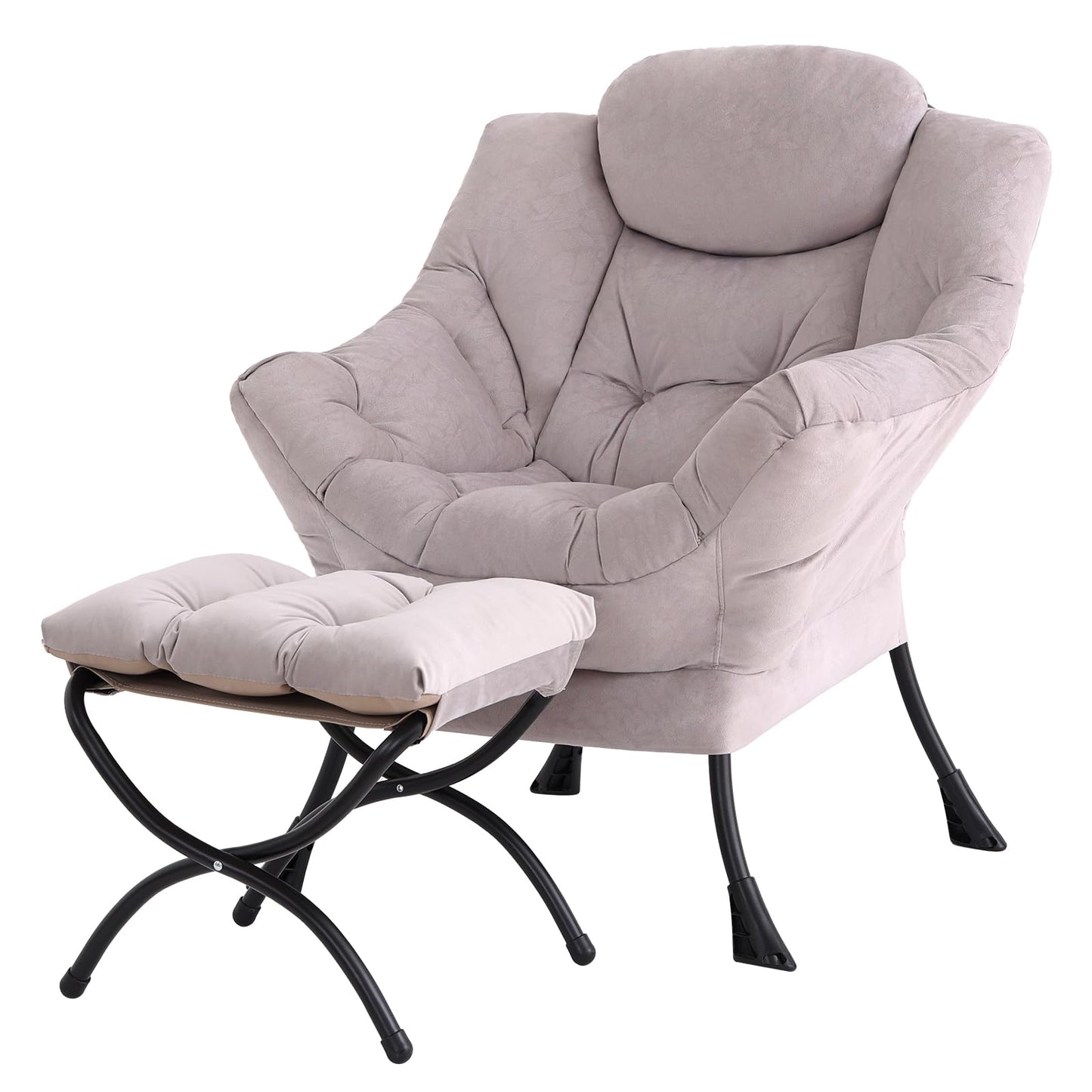 Tiita Lazy Chair with Ottoman, Modern Large Accent Lounge Chair, Leisure Sofa Armchair with Ottoman, Reading Chairs with Footrest for Bedroom, Living Room, Dorm Rooms, Garden