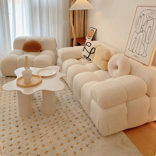 Vacuum Compression Straight Block  Cream Fabric Sofa