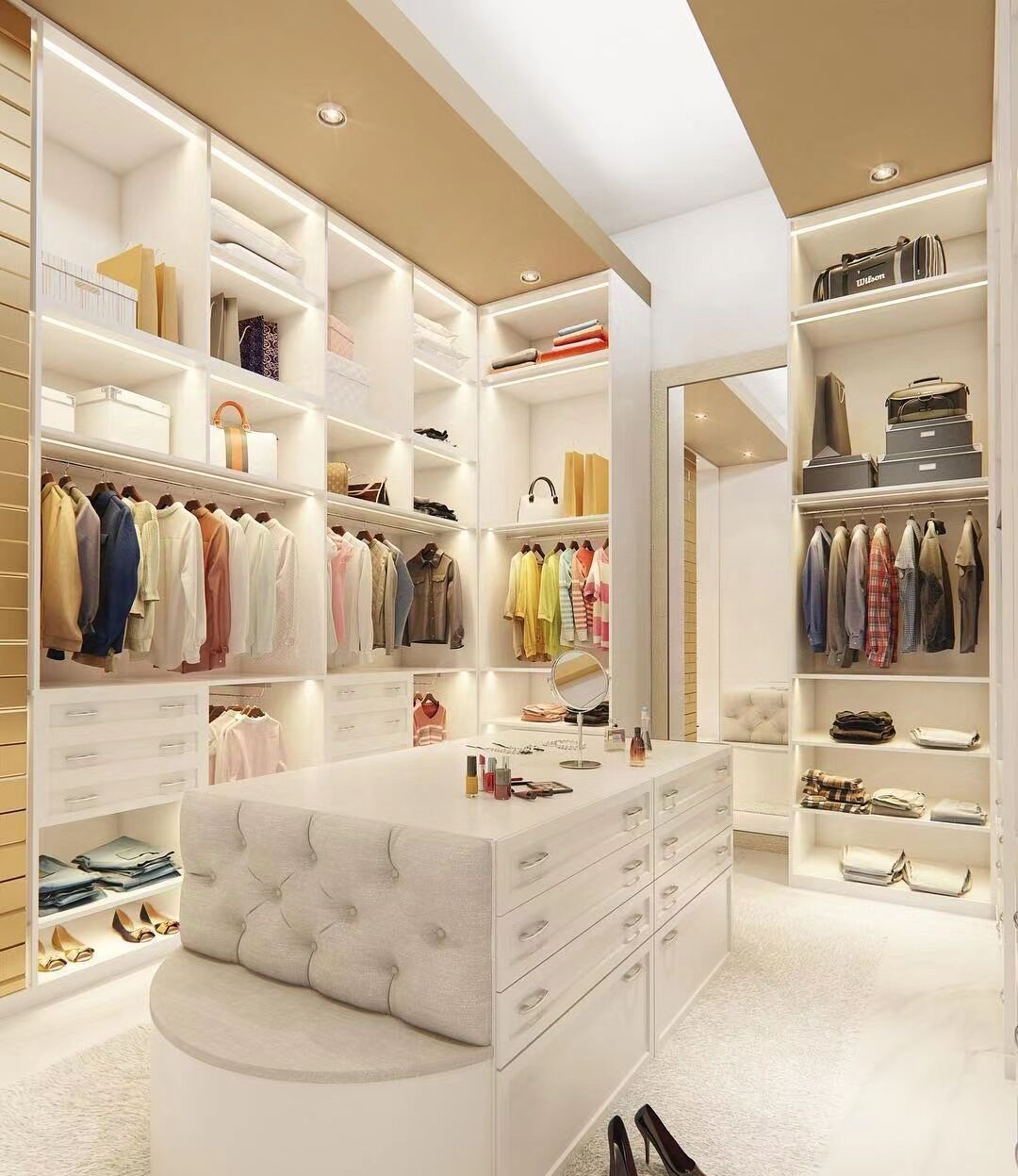 Customized Modern Eco-Friendly Wardrobe Design for Dressing Room Walk-in Closet Island Counter