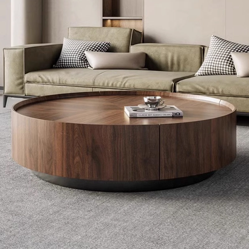 Bark Wood Frame Metal Base Round Coffee Table Modern Storage Coffee Table