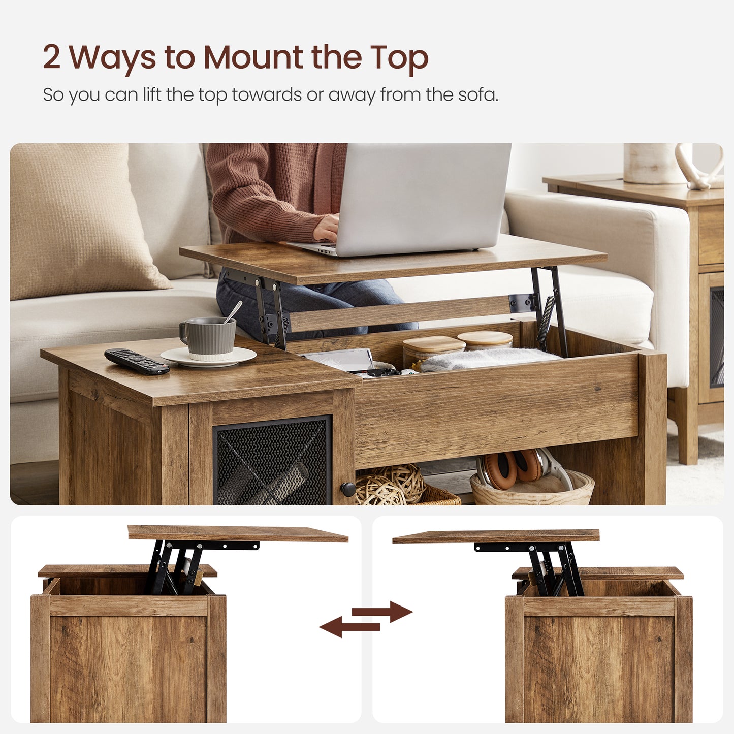 Farmhouse Industrial Center Table Hidden Compartment Lift Top Coffee Table With Storage