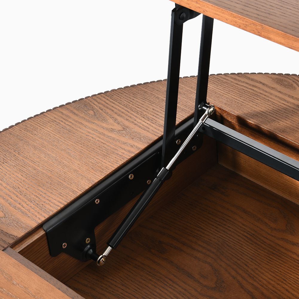 39 Inch Round Solid Wood Coffee Table Room Furniture Slatted Lift Top Coffee Table