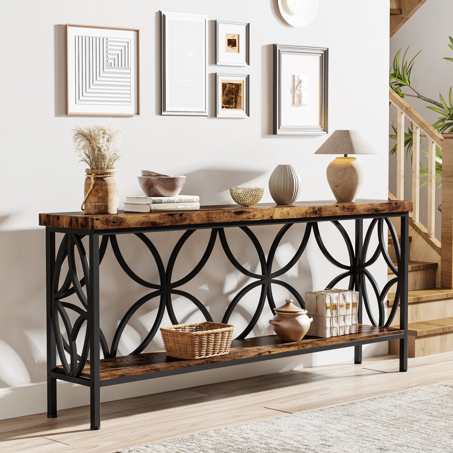 Living Room Furniture Sofa Table 2 Tier Long Entry Table Console With Storage