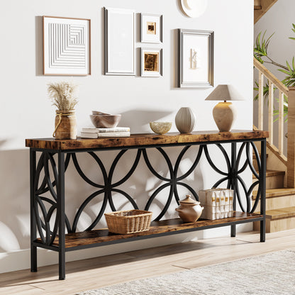 Living Room Furniture Sofa Table 2 Tier Long Entry Table Console With Storage