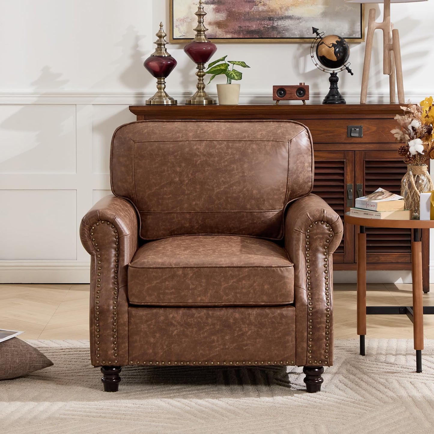 WILLOVE 79'' Faux Leather Sofas for Living Room, Mid Century Modern Couches with Rolled Arm & Nailhead Trim for Small Space, Apartment, Dark Brown