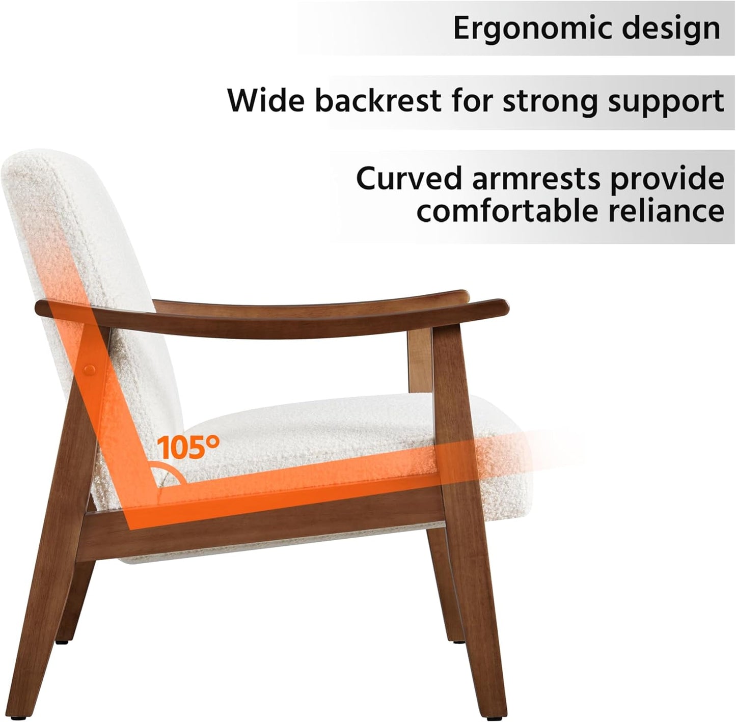 Yaheetech Recliner Chair, Retro Lounge Chair, Upholstered Chair, TV Chair, Reading Chair, Single Sofa, Maximum Load 136 kg, for Living Room, Reception Room, Home Cinema, Bedroom, Ivory