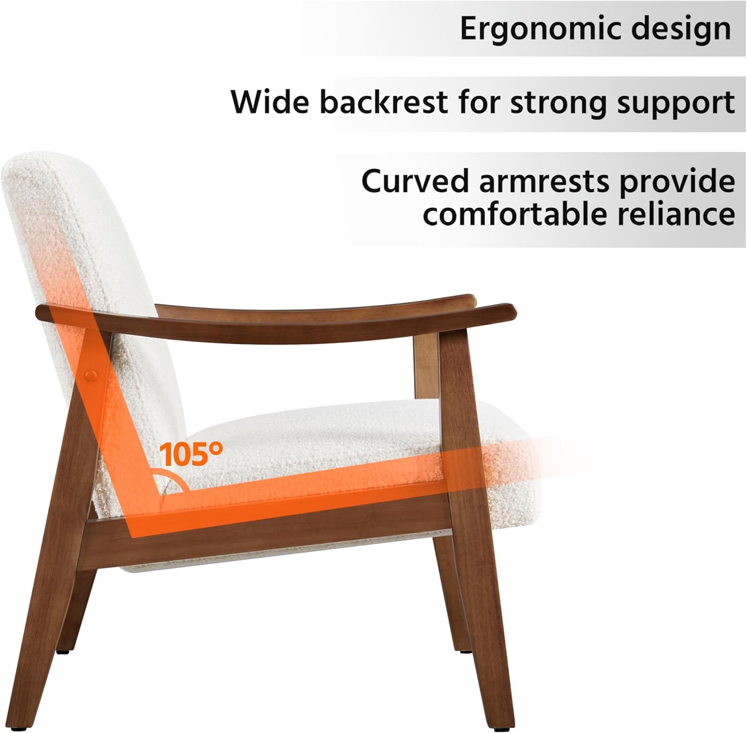 Yaheetech Recliner Chair, Retro Lounge Chair, Upholstered Chair, TV Chair, Reading Chair, Single Sofa, Maximum Load 136 kg, for Living Room, Reception Room, Home Cinema, Bedroom, Ivory