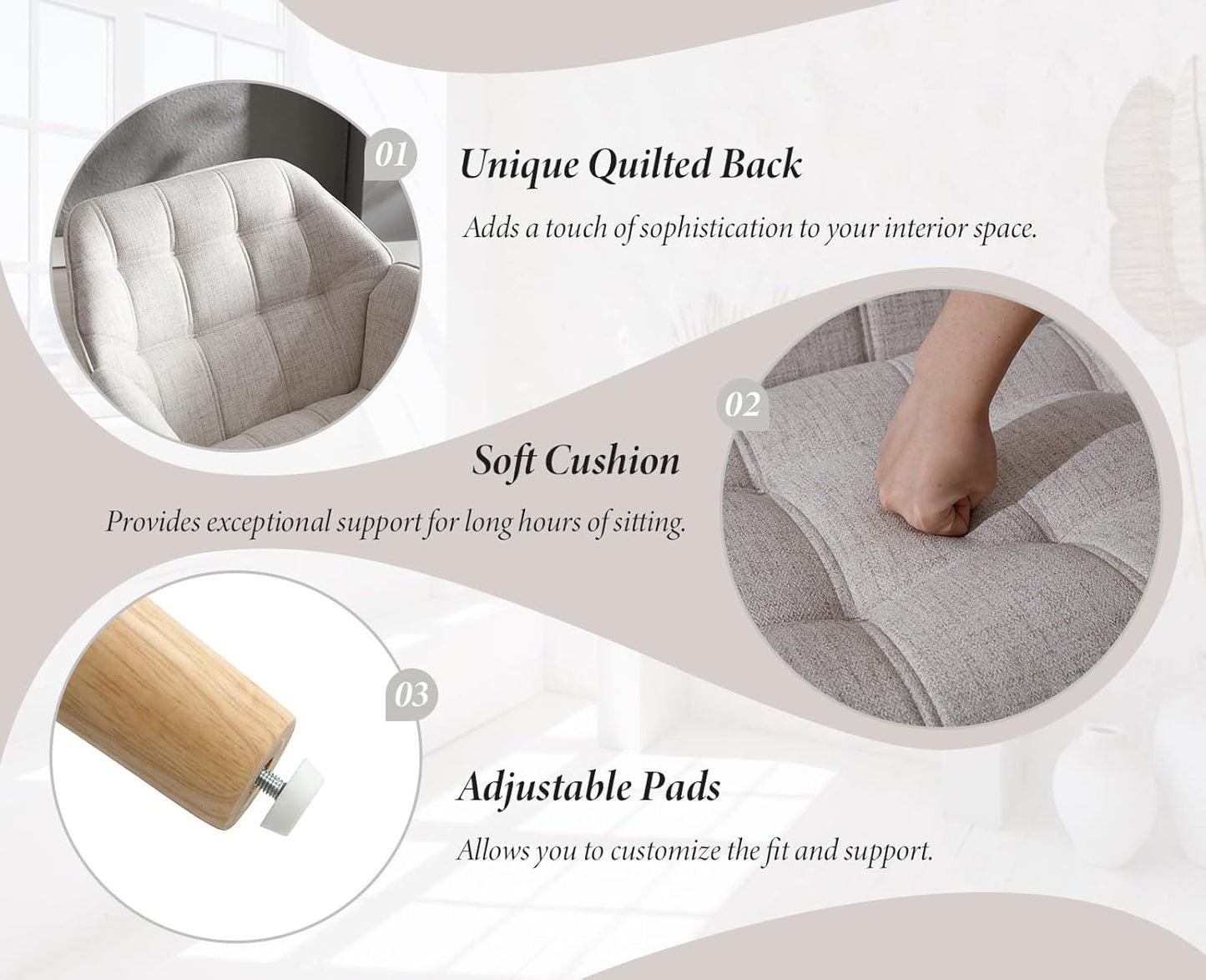 Accent Chair Armchair, Padded Armrest Chair, Reading Chair with Wooden Legs Made of Linen, Reading Chair, Single Sofa, TV Chair for Living Room, Bedroom, Lounges, Beige