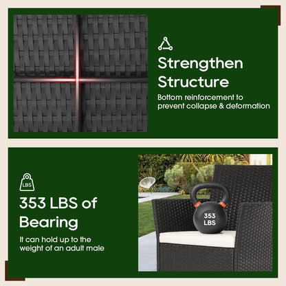 FDW | 4-Piece Patio Furniture Set | Black | Outdoor Wicker Furniture with Coffee Table | Modern Rattan Chairs Conversation Set | Outdoor Seating | Weather-Resistant | for Porch, Garden, Lawn