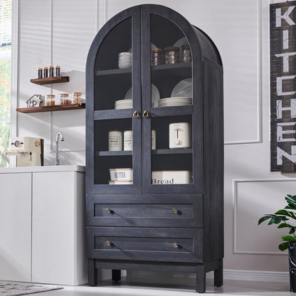 71" Tall Arched Kitchen Pantry, Modern Farmhouse Wood Kitchens Storage Cabinets with 2 Large Drawers and Adjustable Shelves, Versatile Cupboard for Kitchen, Dining Room, Bathroom, Natrual