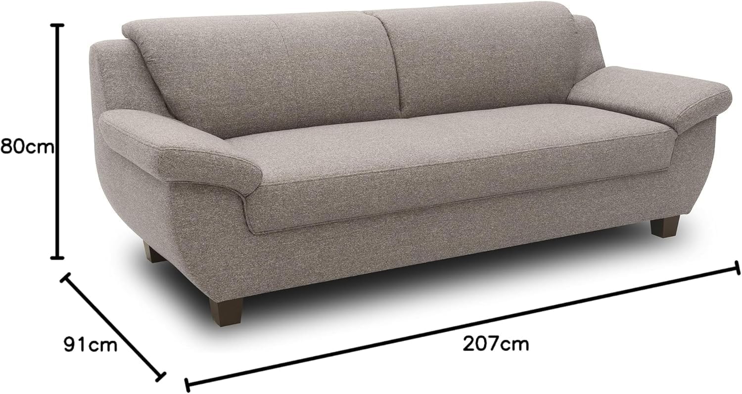 DOMO. collection Panama 3 Seater Sofa 3-Seater Couch Set 3-2-1 Taupe 207 cm