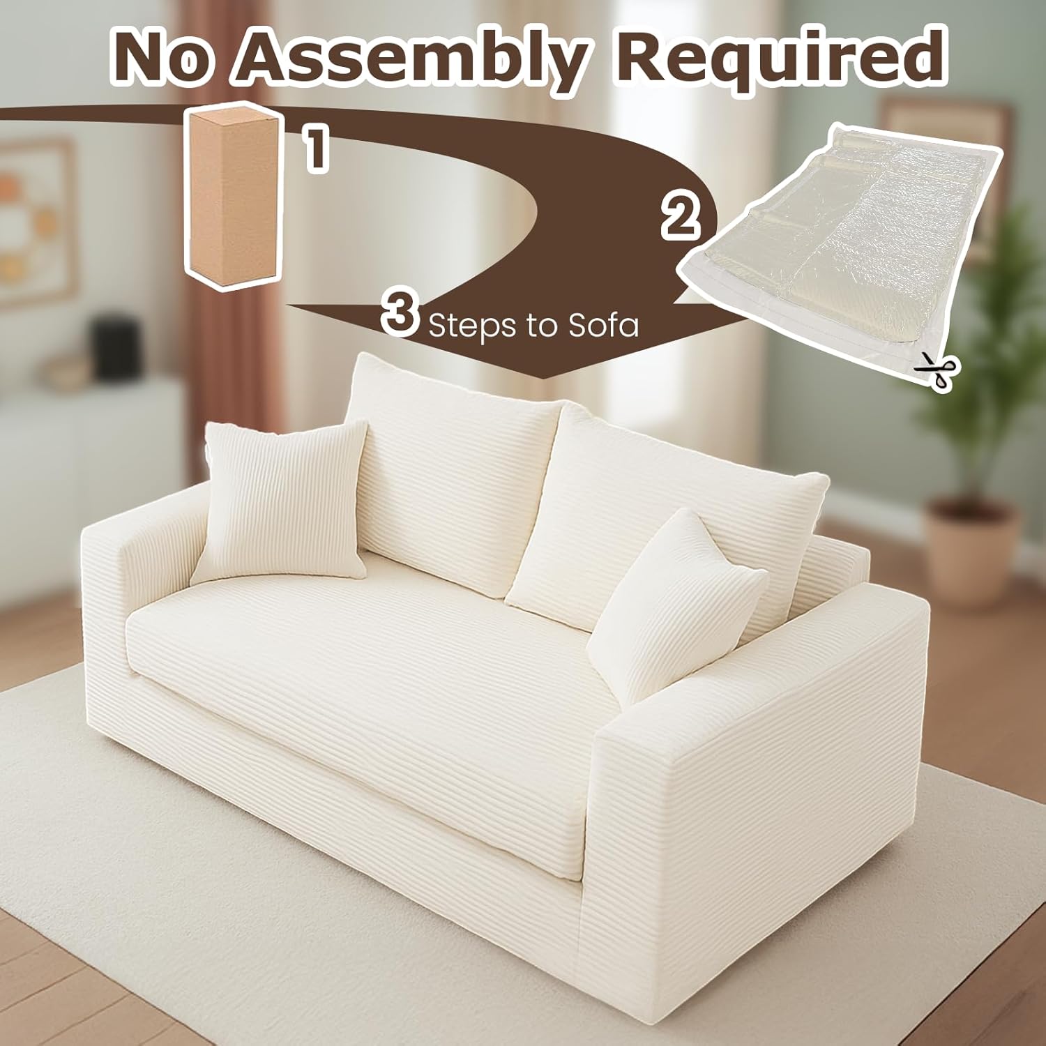 Convertible Sofa Bed, 3 in 1 Loveseat Folding Couch Bed Foldable - Chaise Lounge Chair & Floor Futon Sleeper, Corduroy Pull Out Sofa Bed with 4 Pillows for Living Room, Beige