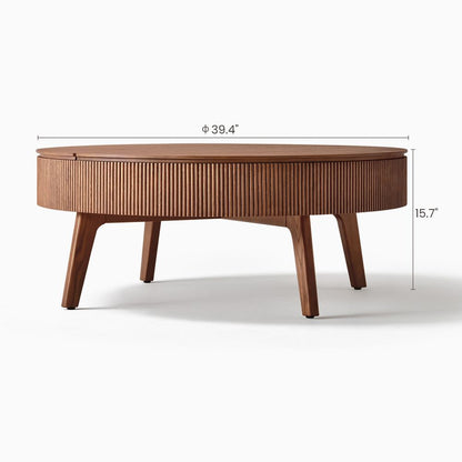 39 Inch Round Solid Wood Coffee Table Room Furniture Slatted Lift Top Coffee Table