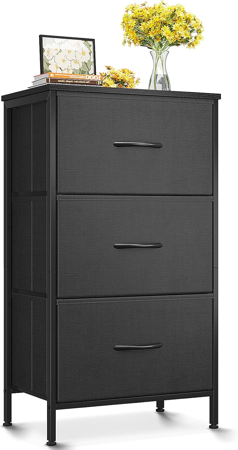 AODK Dresser for Bedroom Nightstand Small Dressers Chest of Drawers End Table for Living Room, Closet Dresser with 3 Storage Drawers Organizer Clothes, Black