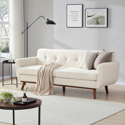 Kingfun 65.2" W Loveseat Sofa, Mid Century Modern Decor Love Seat Couches for Living Room, Button Tufted Upholstered Furniture, Solid & Easy to Install Small Couch for Bedroom Office Apartment, Beige