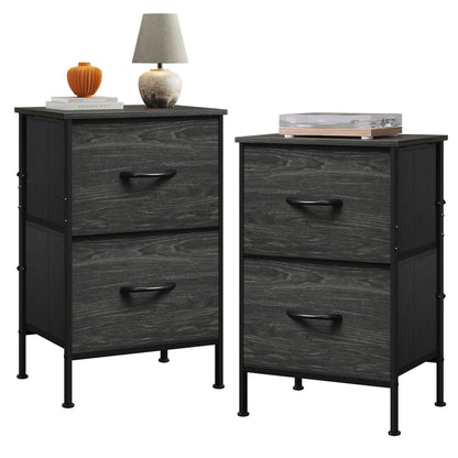WLIVE Night Stand, Small 2 Drawer Dresser, Nightstand with Fabric Bins for Bedroom, Closet, Dorm, Rustic Brown Wood Grain Print, 11.8" D x 15.7" W x 20.9" H