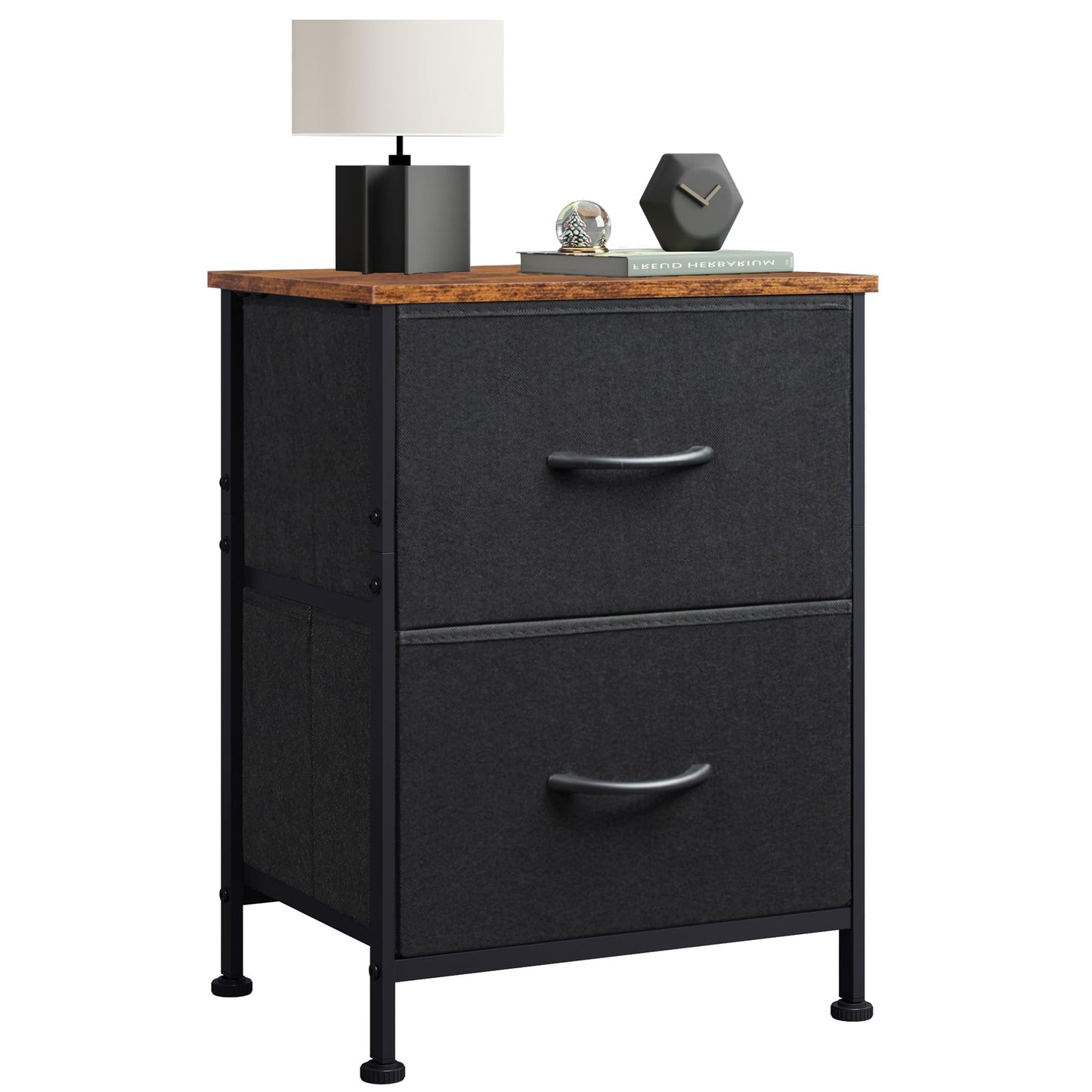 WLIVE Night Stand, Small 2 Drawer Dresser, Nightstand with Fabric Bins for Bedroom, Closet, Dorm, Rustic Brown Wood Grain Print, 11.8" D x 15.7" W x 20.9" H