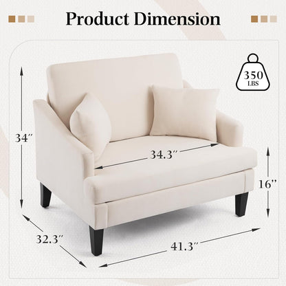 Bezseller Oversized Accent Chair, 33.5'' Wide Seat Comfy Armchair with 2 Pillows, Upholstered Big Reading Chair, Modern Single Sofa Chair for Living Room Bedroom Apartment Office, Beige