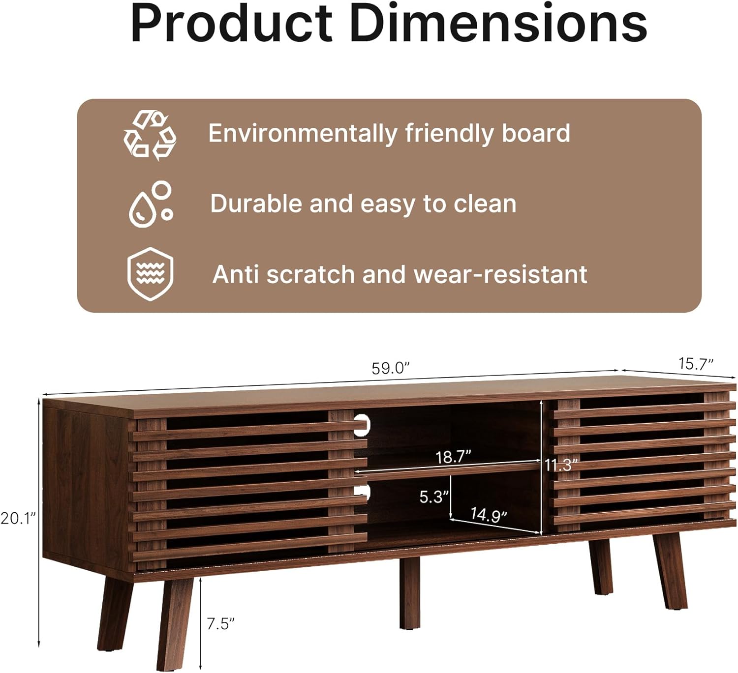 Mid-Century Modern TV Stand for 50/55/60 inch TV, Retro Entertainment Center with Storage Cabinet & Sliding Door, TV Stand for Living Room, Bedroom