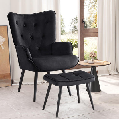 Armchair with Stool, Wing Chair with Stool Made of PU Leather, Armchair, Living Room Recliner Chair with Footrest, Lounge Chair, Upholstered Chair for Living Room, Bedroom, Study, Brown