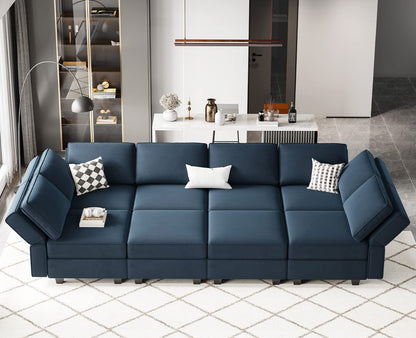 Belffin Modular Sectional Sofa with Ottomans Velvet Reversible Sleeper Sectional Sofa with Chaise Modular Sleeper Sofa Bed with Storage Seat Blue